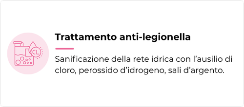 Sanificazione della rete idrica con l’ausilio di cloro, perossido d’idrogeno, sali d’argento.